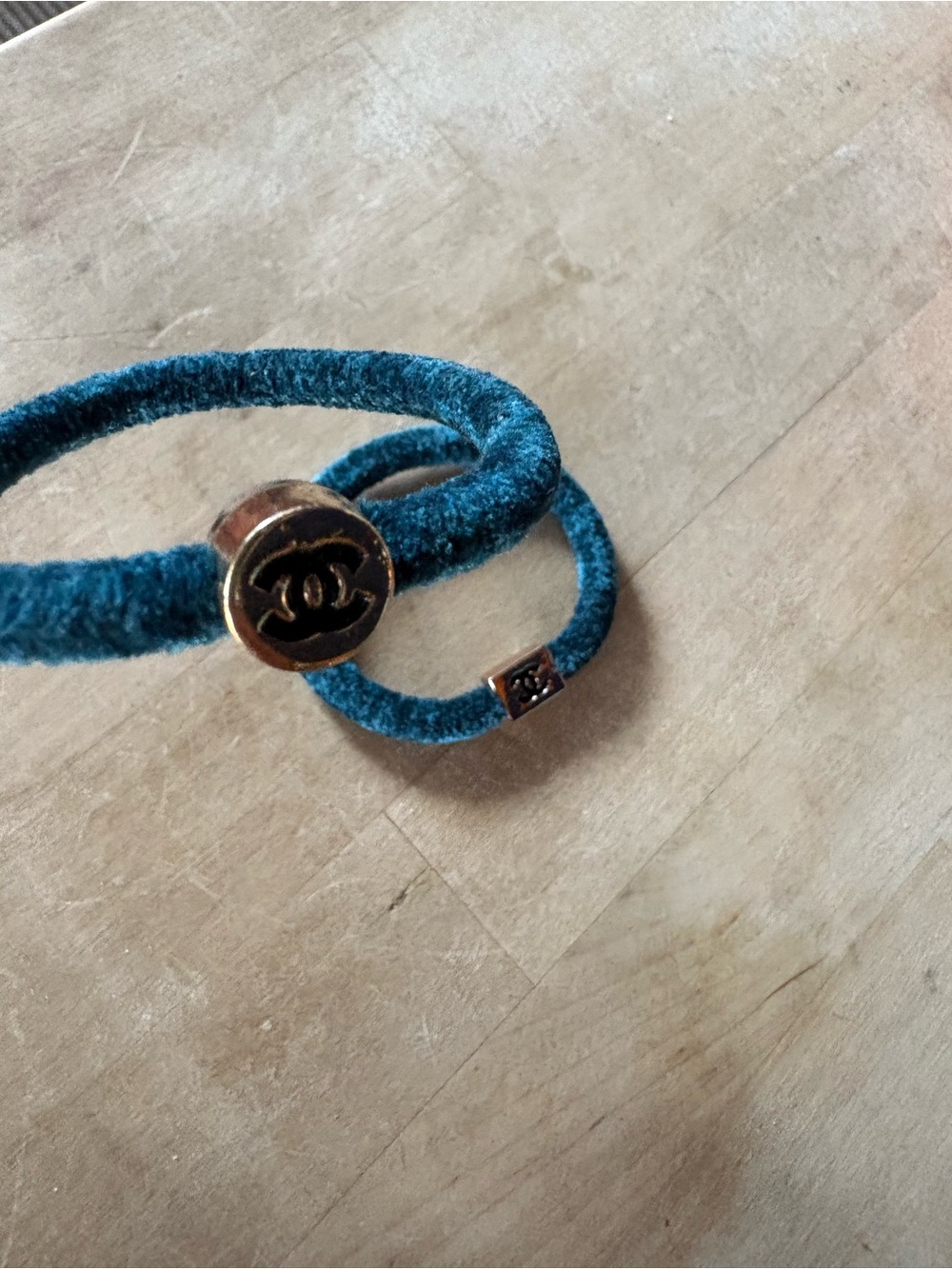 CHANEL  2 Teal Velvet Double Wrap with Gold-Tone CC Accent